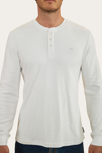 Keith Mens Henley Long Sleeve T-Shirt - White