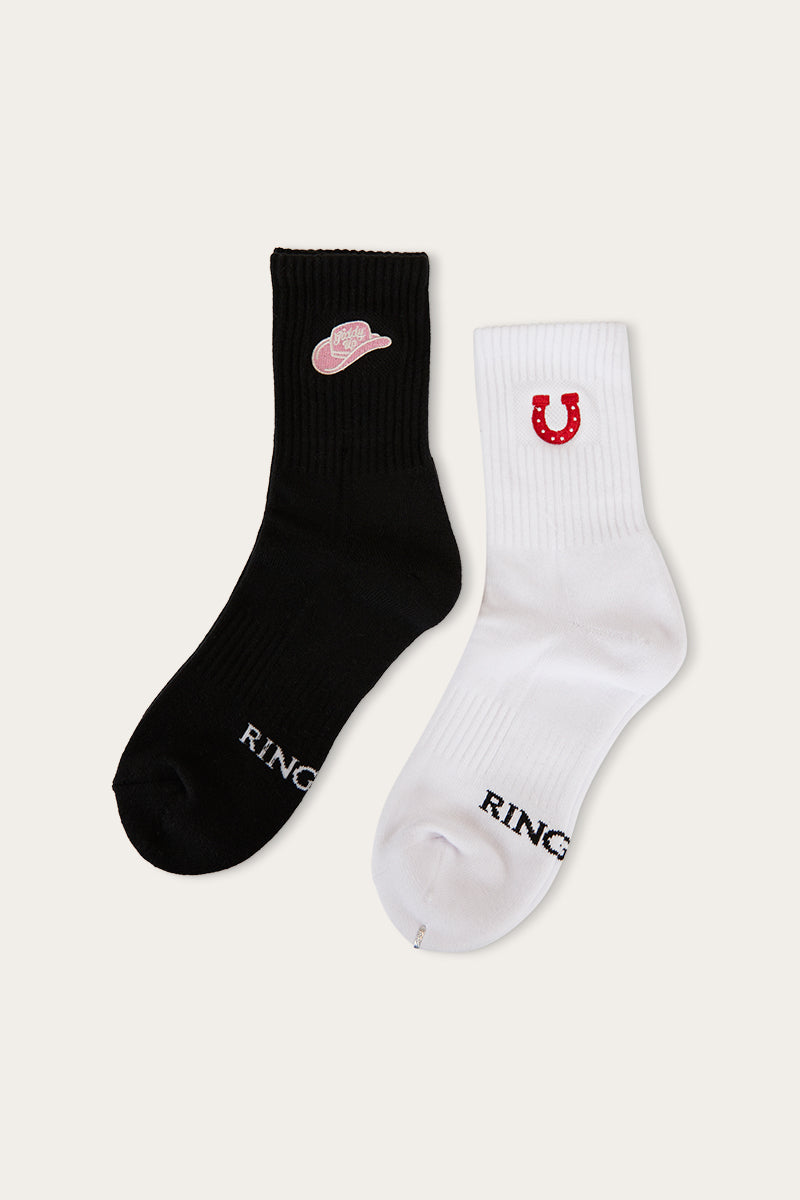 Giddy Up Unisex Sock 2 Pack - White/Black