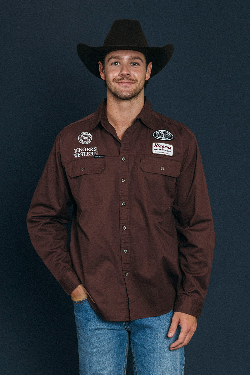 Arrowhead Mens Full Button Work Shirt - Chocolate