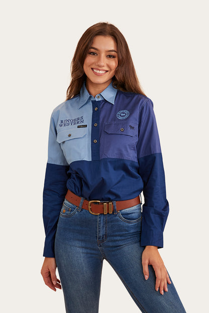 Aramac Womens Half Button Work Shirt - Navy