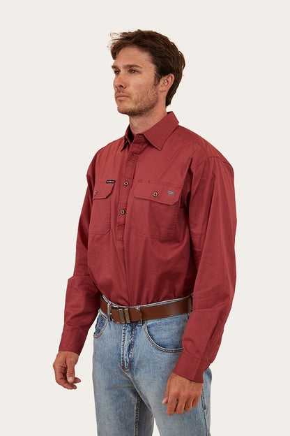 King River Mens Half Button Work Shirt - Cedar