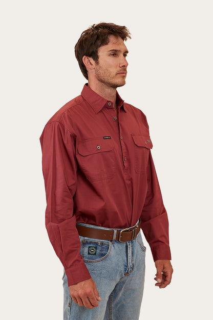 King River Mens Half Button Work Shirt - Cedar