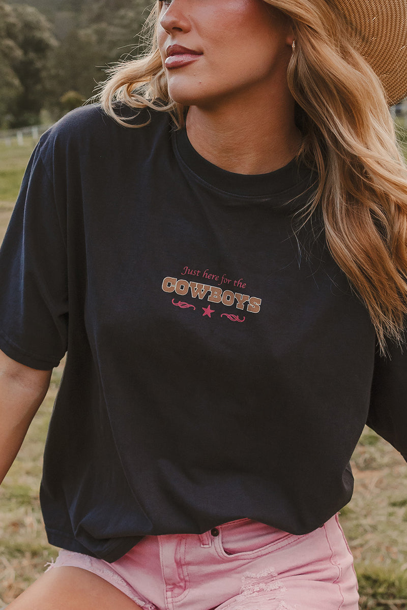 Cowboys Only Womens Oversized T-Shirt -Washed Black