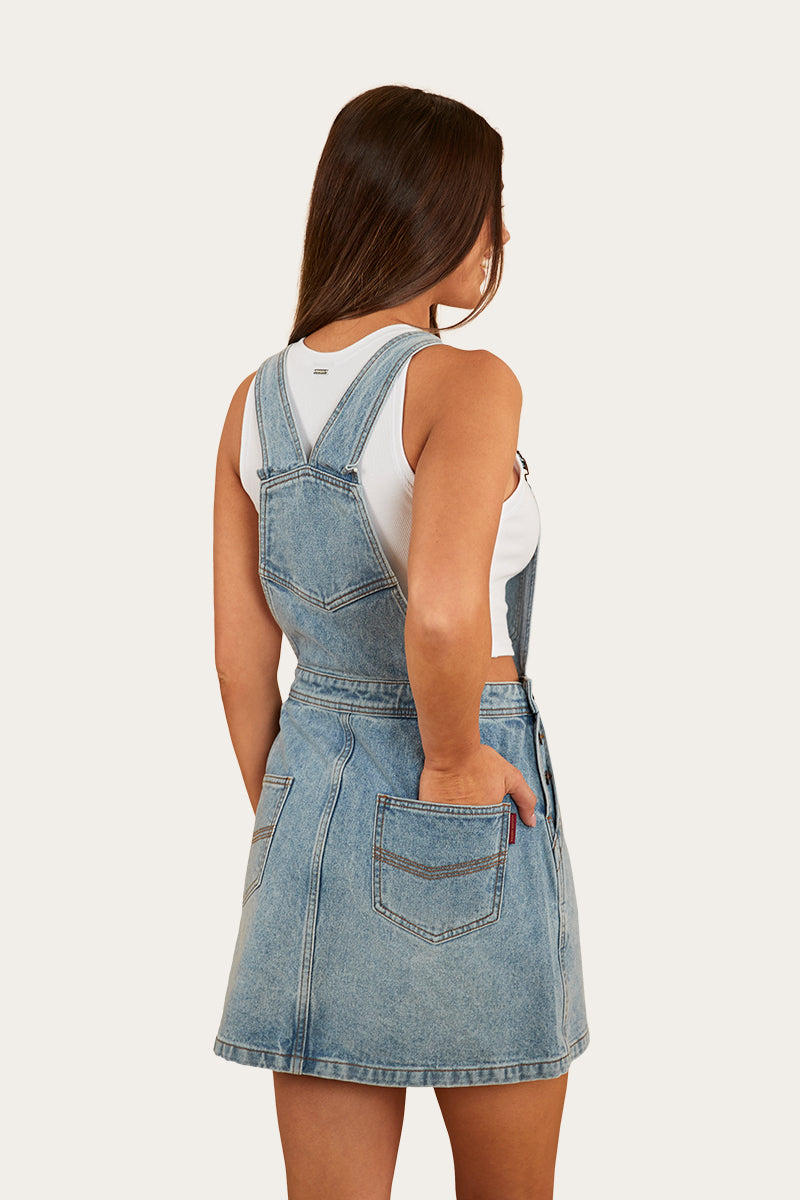 Dream Days Womens Pinafore - Light Wash Blue