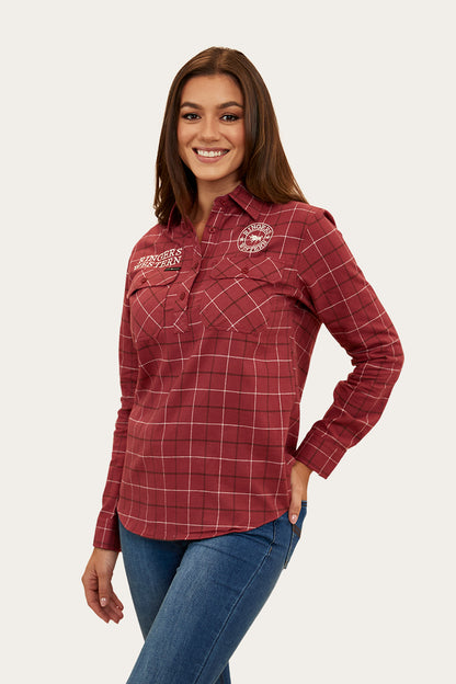 Delaney Womens Half Button Flannel - Cedar