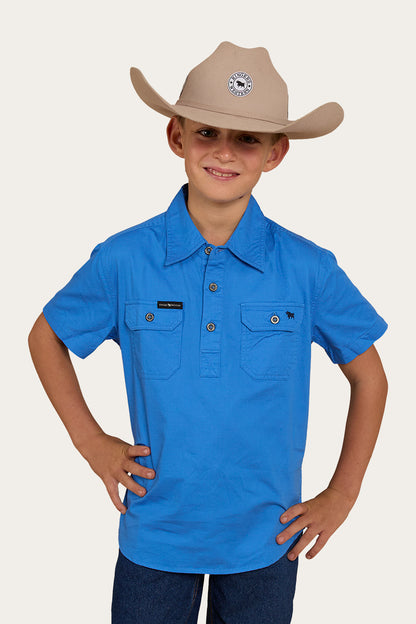 Ord River Kids Half Button Short Sleeve Work Shirt - Blue