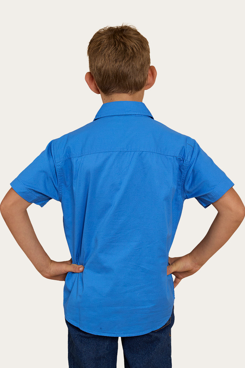 Ord River Kids Half Button Short Sleeve Work Shirt - Blue