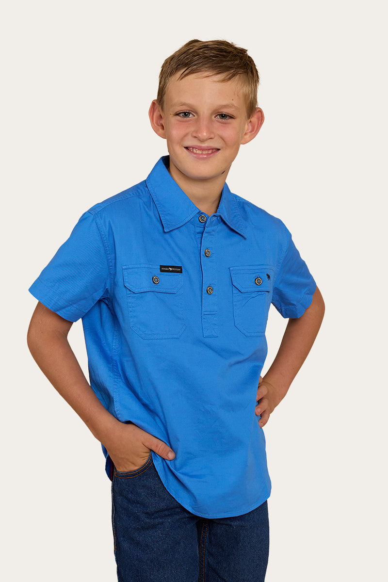 Ord River Kids Half Button Short Sleeve Work Shirt - Blue