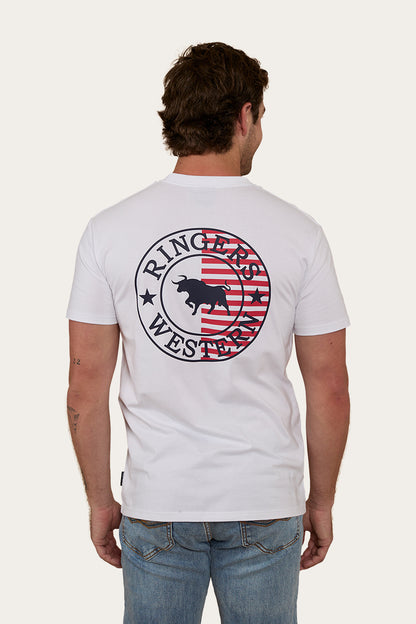 Signature Bull Flag Mens Stock Fit T-Shirt - White