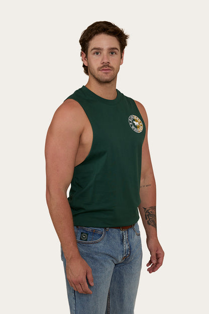 Signature Bull Flag Mens Muscle Tank - Pine