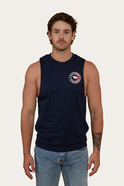 Signature Bull Flag Mens Muscle Tank - Navy