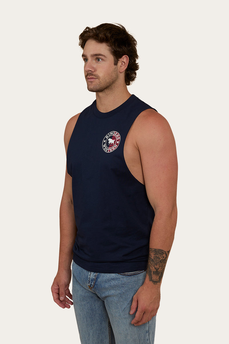 Signature Bull Flag Mens Muscle Tank - Navy