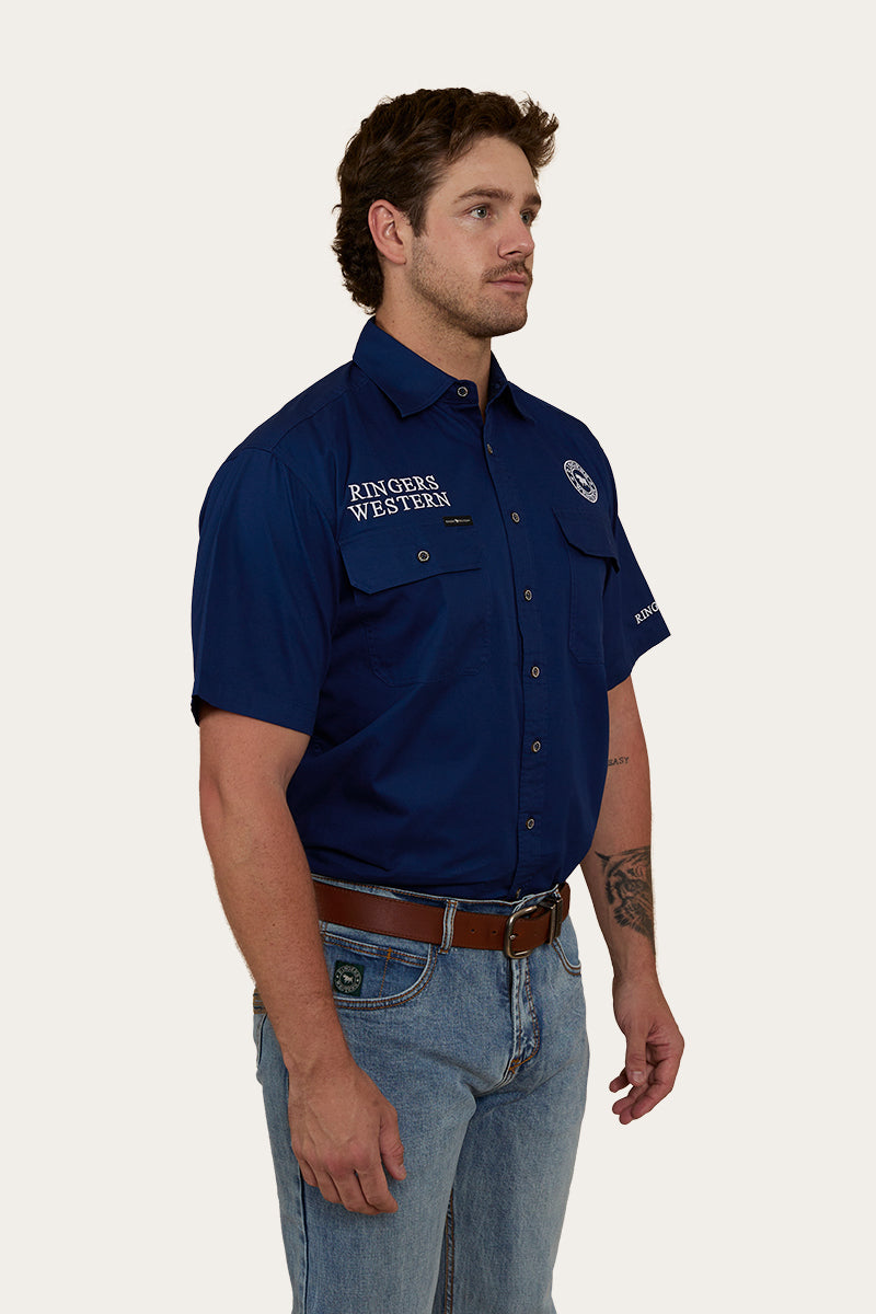 Hawkeye Mens Short Sleeve Full Button Work Shirt - Navy / White