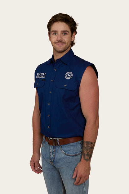 Hawkeye Flag Mens Sleeveless Work Shirt - Navy