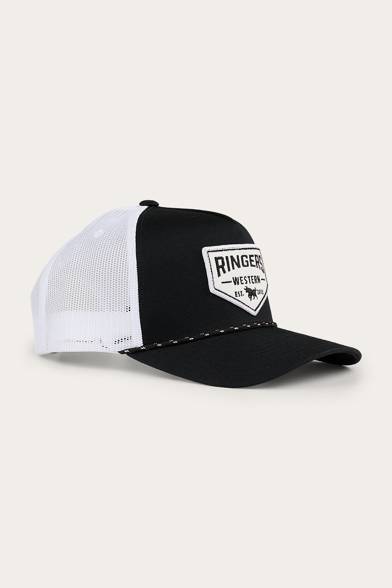 Garage Trucker Cap - Black with White Print