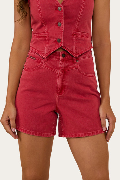 Saige Womens Denim Shorts - Red