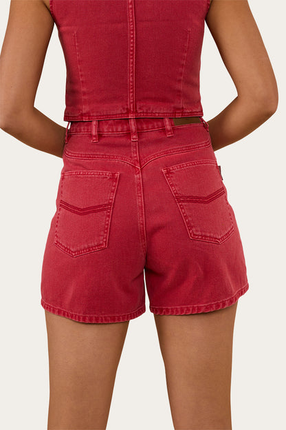 Saige Womens Denim Shorts - Red