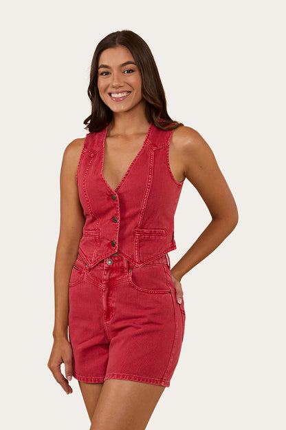 Saige Womens Denim Vest - Red