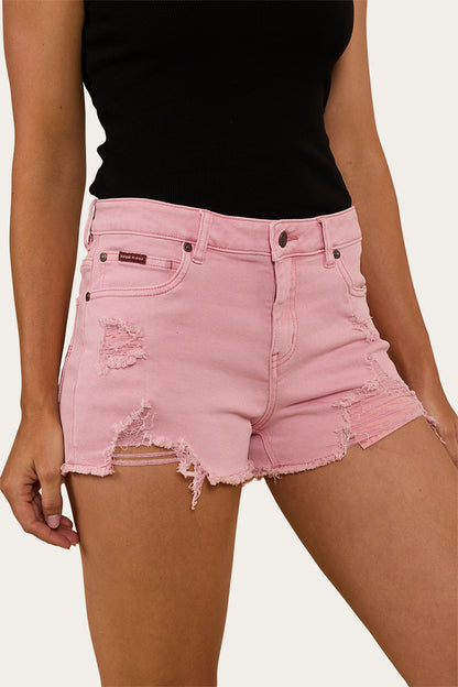 Jessie Womens Mid Rise Ripped Denim Short - Light Pink