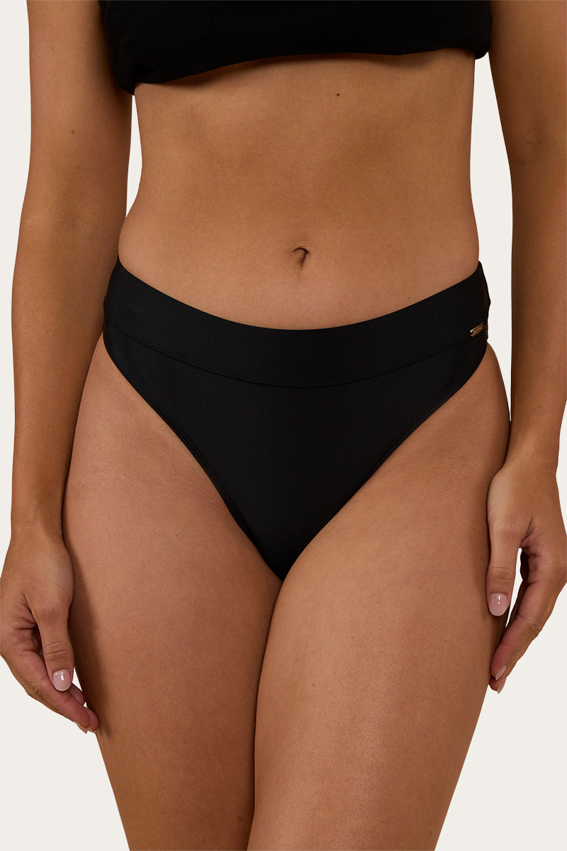 Signature Bull Womens High Waist Bikini Bottom - Black