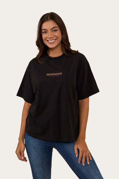 Cowboys Only Womens Oversized T-Shirt -Washed Black