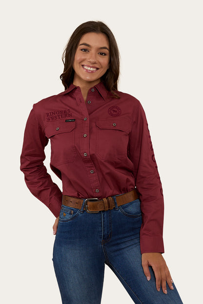 Signature Jillaroo Womens Full Button Work Shirt - Cedar/Burgundy