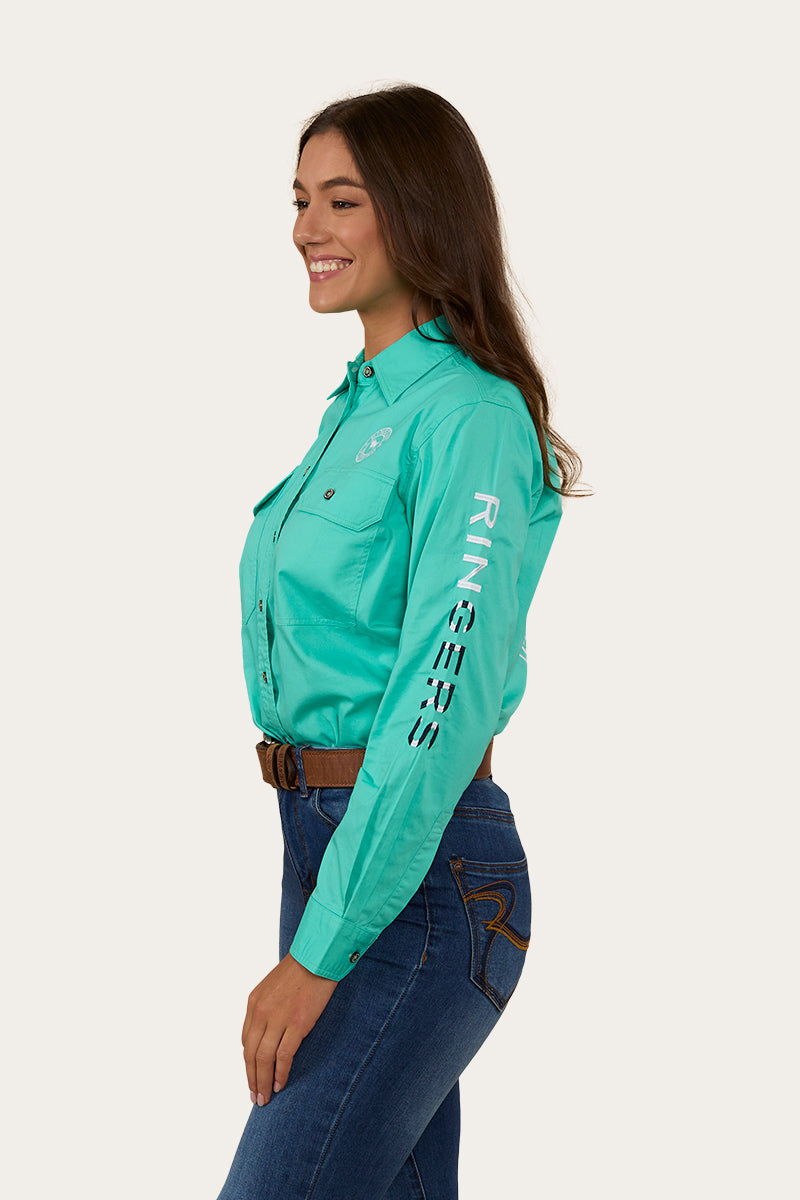 Signature Jillaroo Flag Womens Full Button Work Shirt - Mint