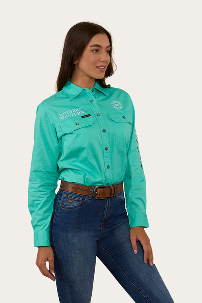 Signature Jillaroo Flag Womens Full Button Work Shirt - Mint