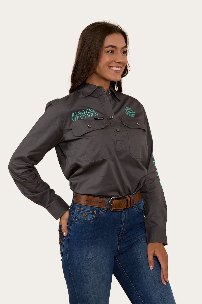 Signature Jillaroo Womens Half Button Work Shirt - Magnum/Mint