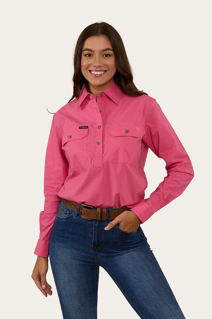 Pentecost River Womens Half Button Coolmax Work Shirt - Melon