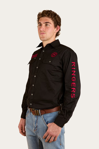 Hawkeye Mens Full Button Work Shirt - Black/Red