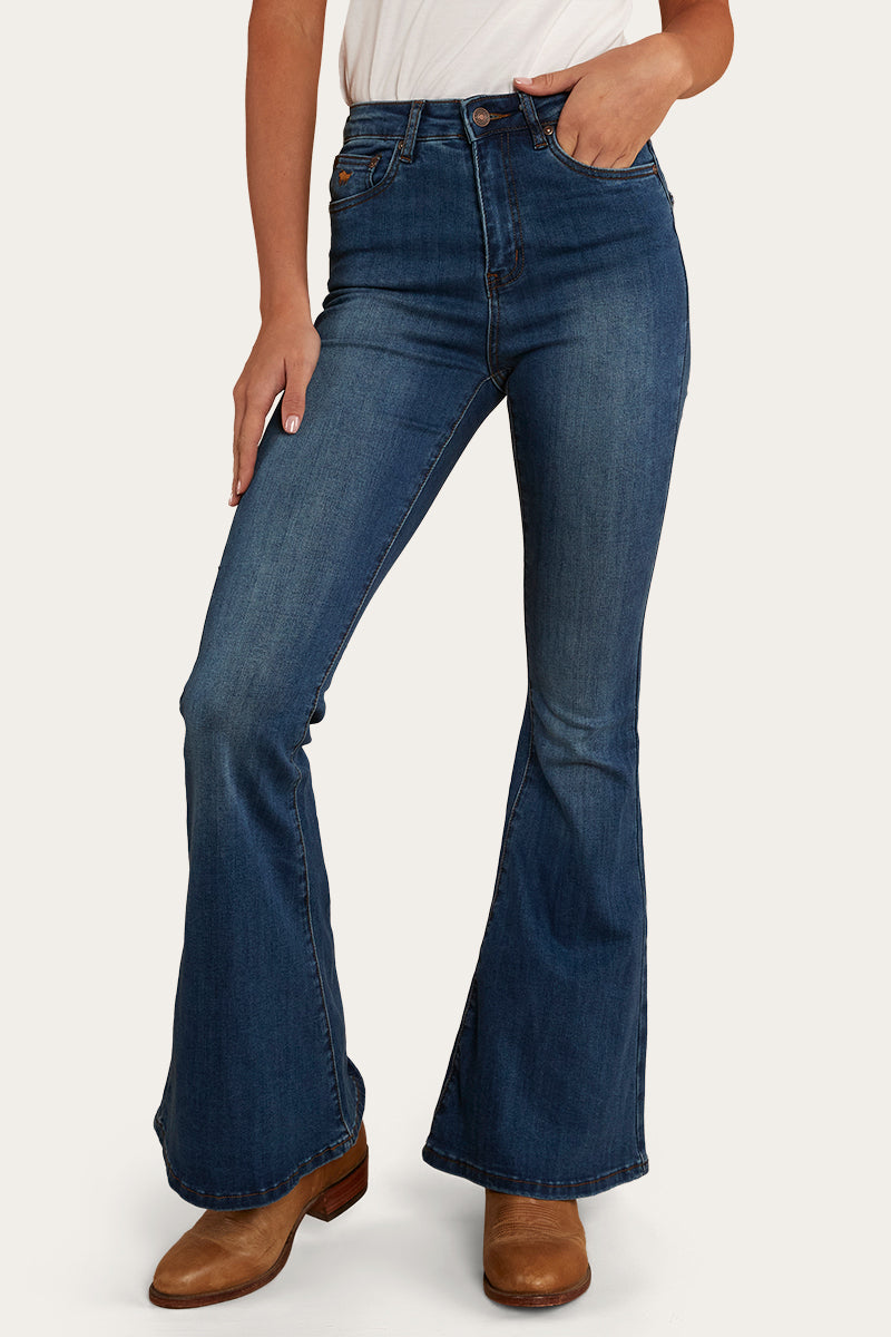 Bowie Womens Flare Jeans - Vintage Blue Wash