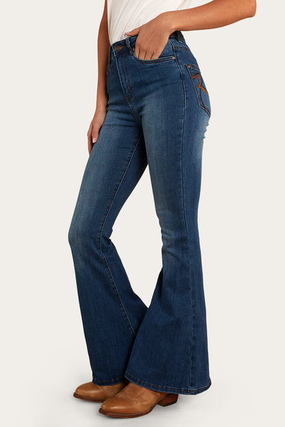 Bowie Womens Flare Jeans - Vintage Blue Wash