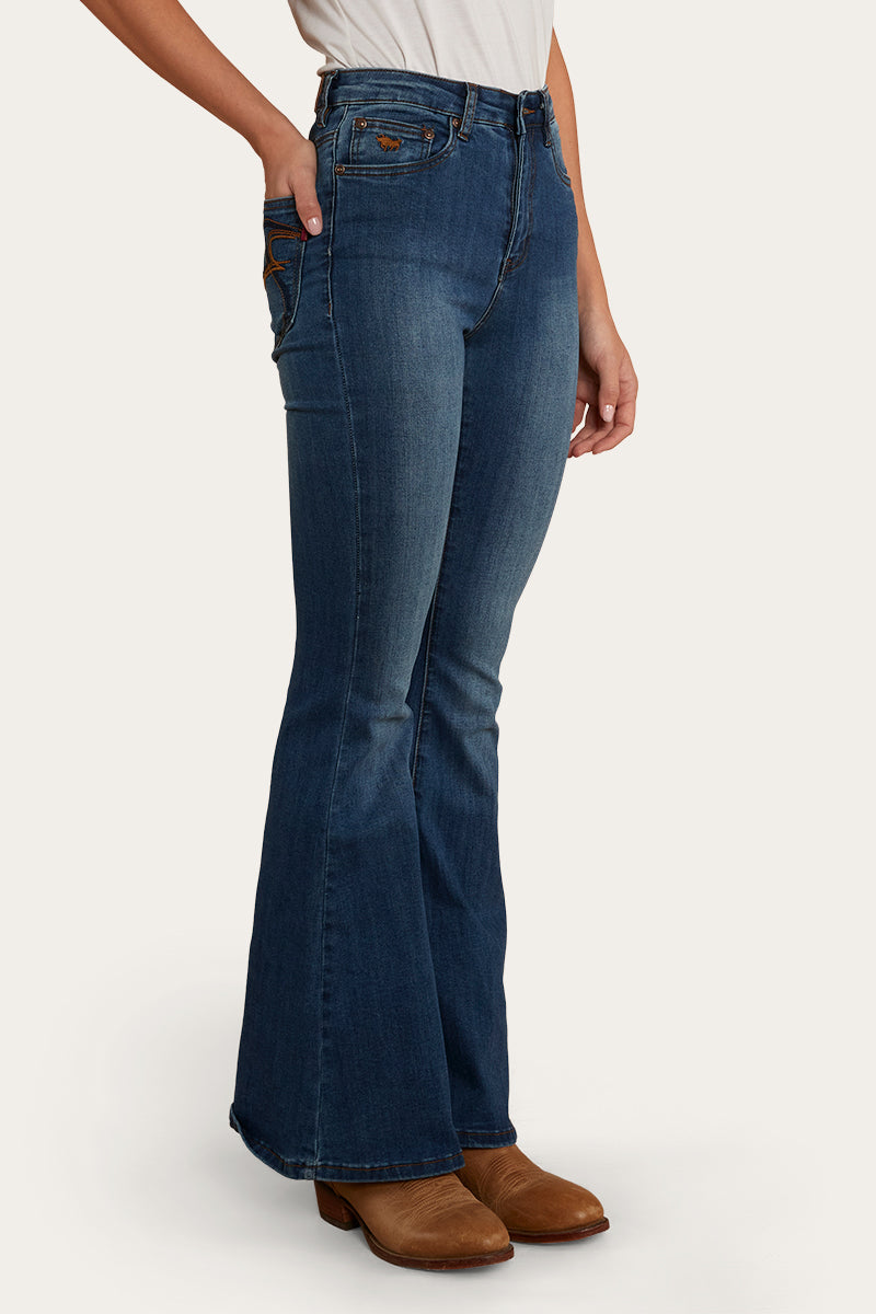 Bowie Womens Flare Jeans - Vintage Blue Wash