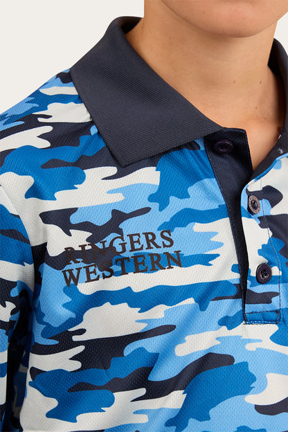 Halls Creek Kids Fishing Jersey - Blue Camo