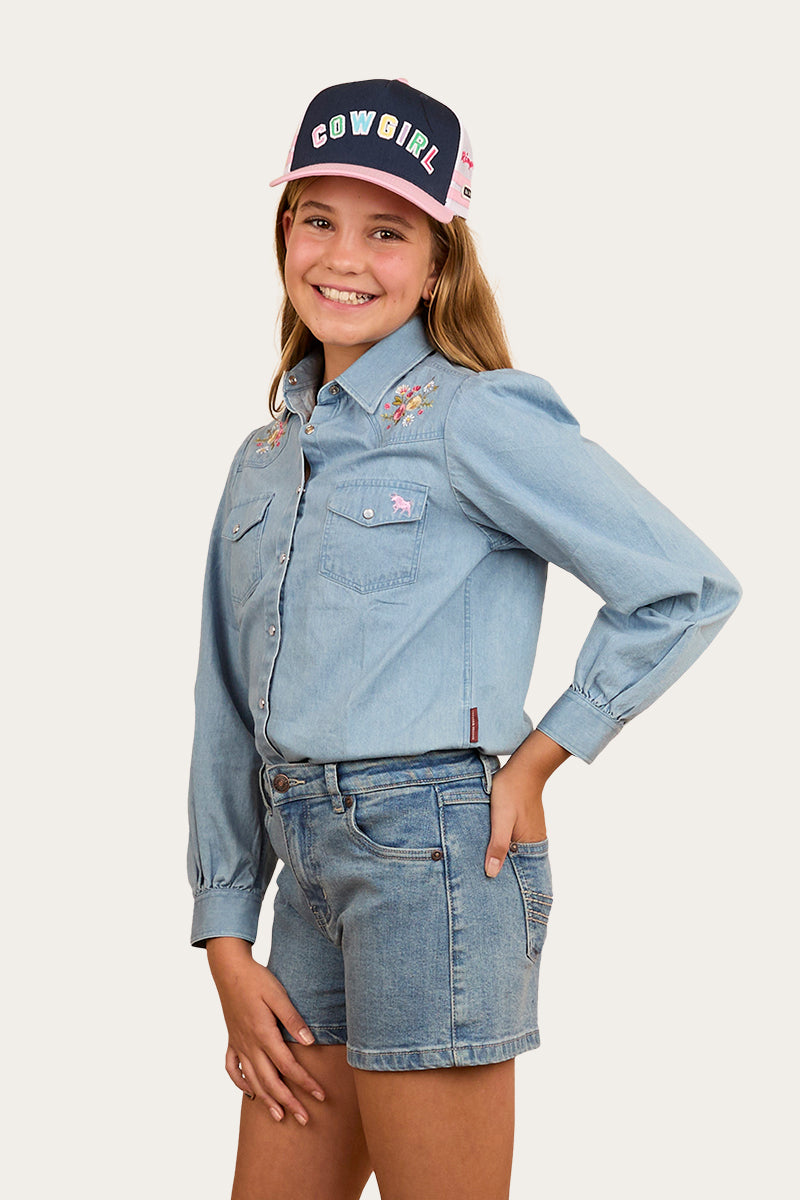 Dahlia Kids Denim Western Shirt - Light Blue