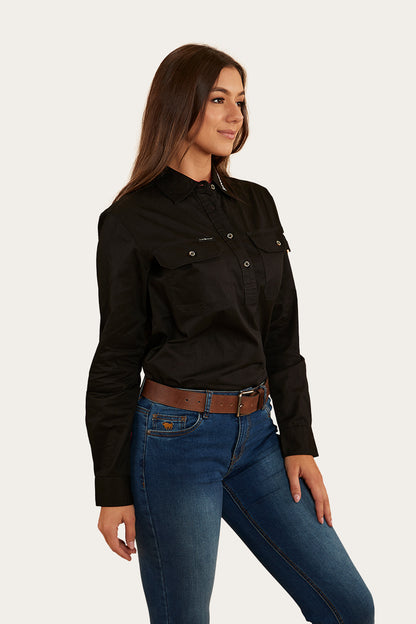 Longdale Womens Half Button Work Shirt - Black/Melon