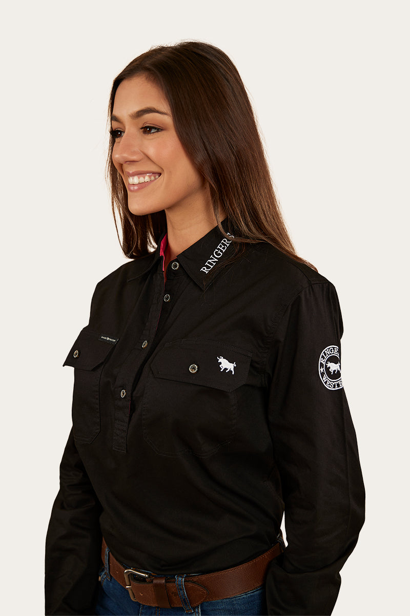 Longdale Womens Half Button Work Shirt - Black/Melon