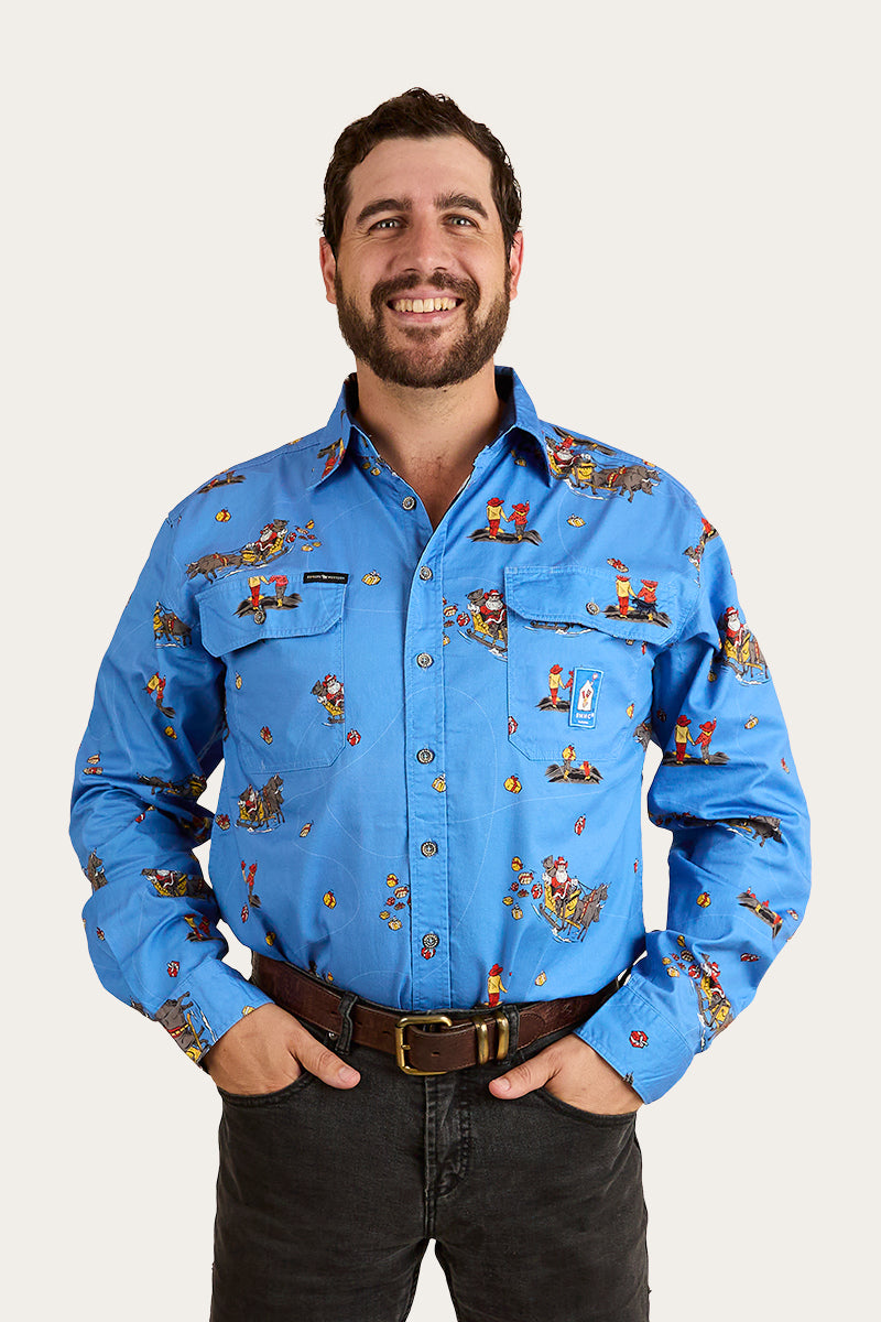 Limited Edition Mens Full Button Work Shirt - Xmas - Blue