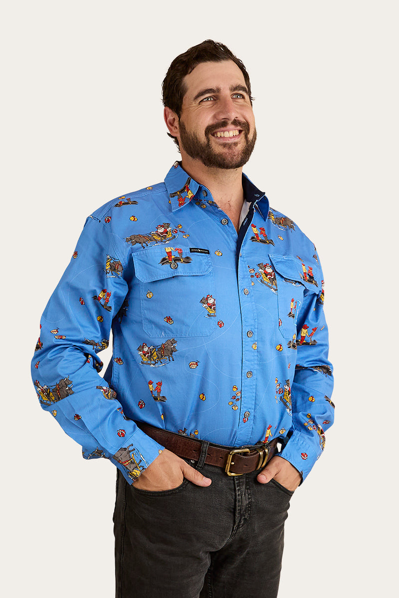 Limited Edition Mens Full Button Work Shirt - Xmas - Blue