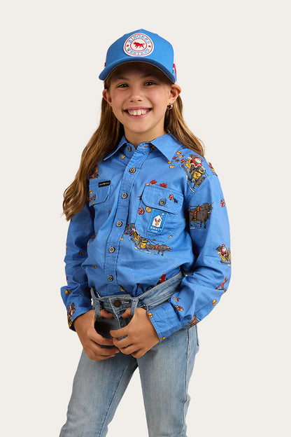 Limited Edition Kids Full Button Work Shirt - Xmas - Blue