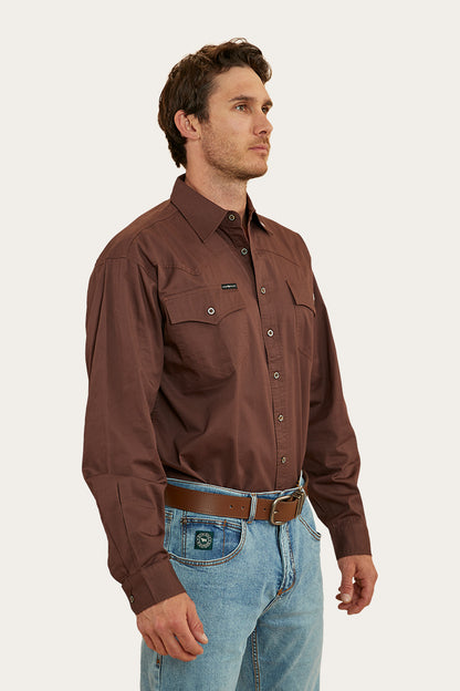 Holstein Mens Full Button Work Shirt - Chocolate