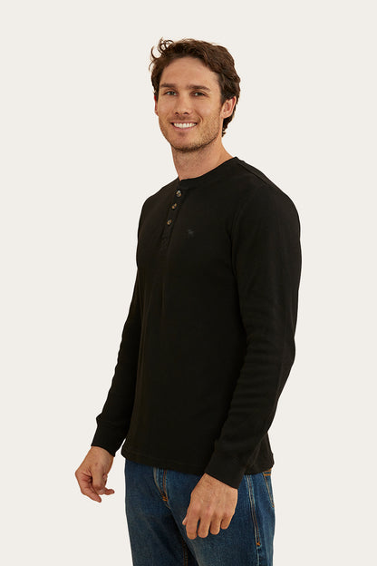 Keith Mens Henley Long Sleeve T-Shirt - Black