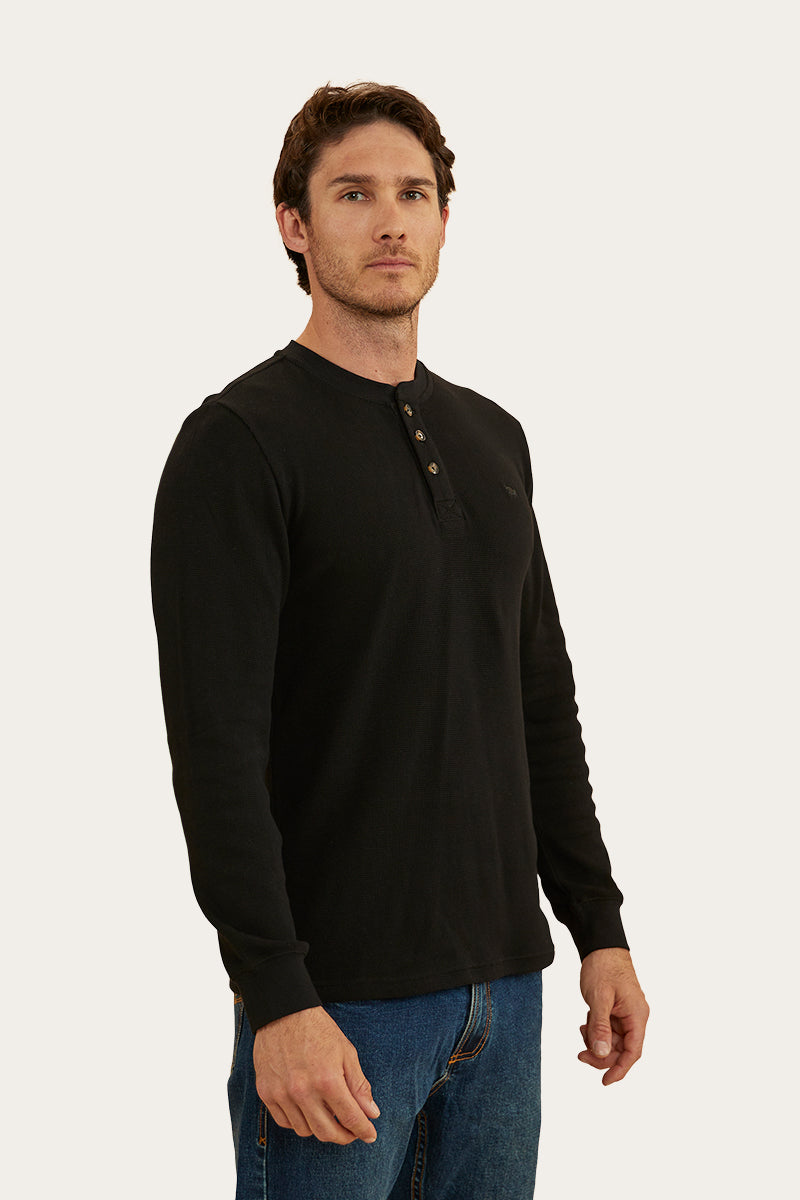 Keith Mens Henley Long Sleeve T-Shirt - Black