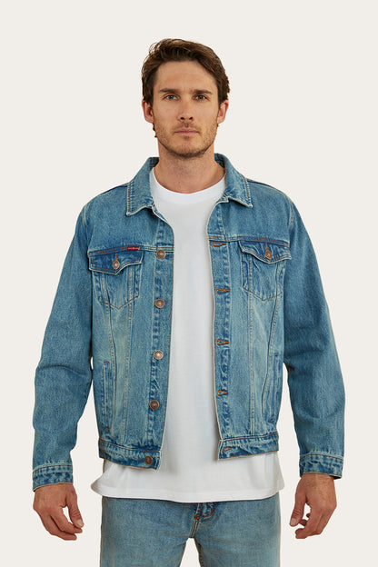 Tex Mens Denim Jacket - Mid Blue