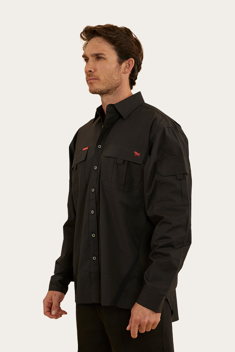 Pilbara Mens Ripstop Full Button Work Shirt - Black