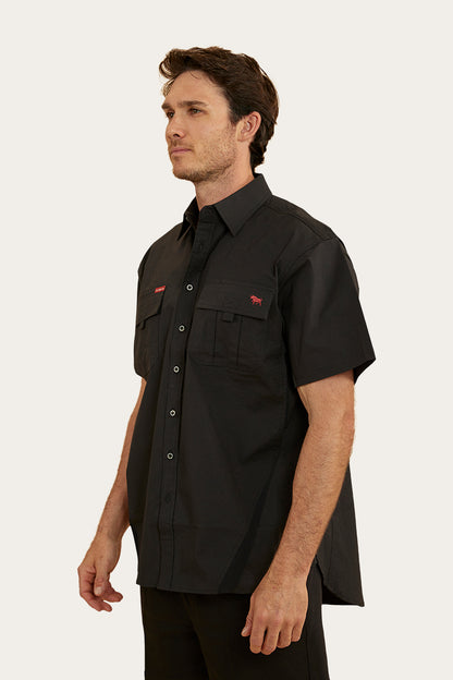 Bulgarra Mens Ripstop Full Button Work Shirt - Black