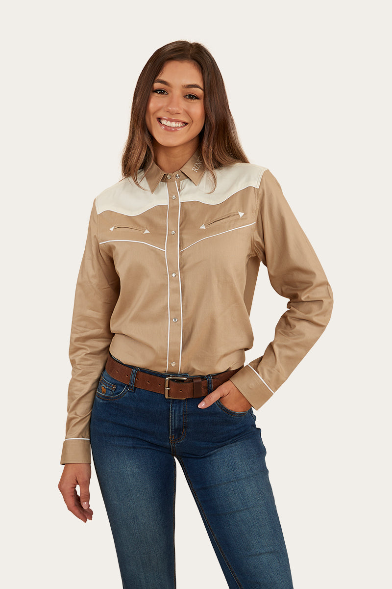 Musgraves Womens Western Shirt - Dark Sand/Off White