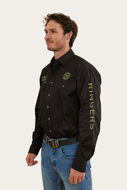 Hawkeye Mens Full Button Work Shirt - Black/Camo