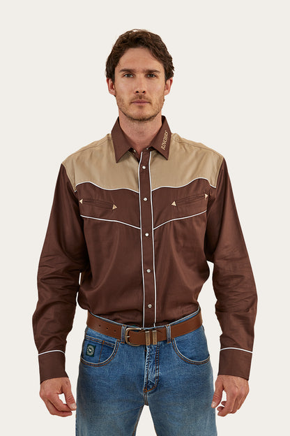 McGraw Mens Western Shirt - Chocolate/Dark Sand